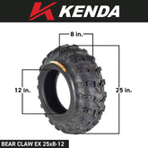 Kenda Bearclaw EVO K592 - 25x8-12 Front Tire for All Terrain (ATV), UTV, and Side by Side (SxS) Vehicles - 6-Ply - Bear Claw EVO 25x8x12